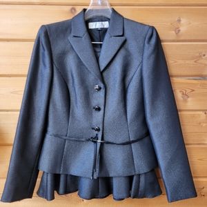 Tahari Skirt & Jacket Suit, Black with Silver Accent